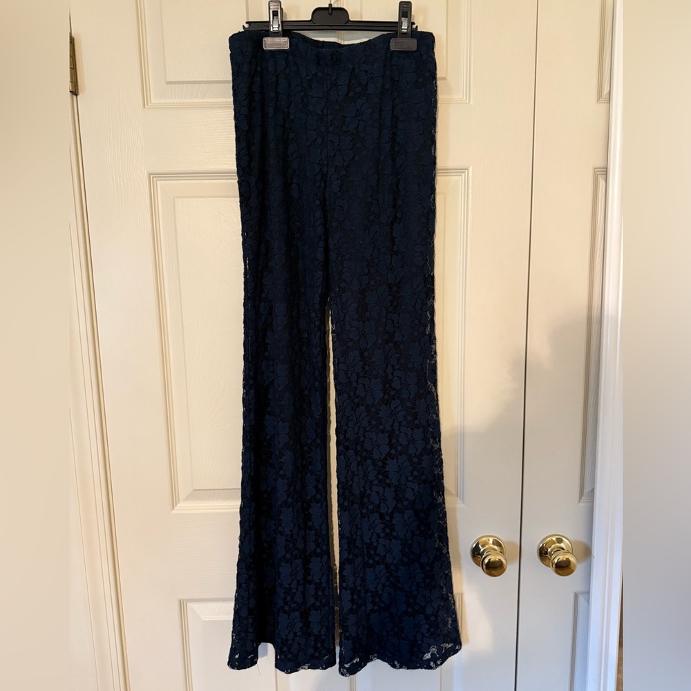 Wayf Navy Lace Wide Leg Pants